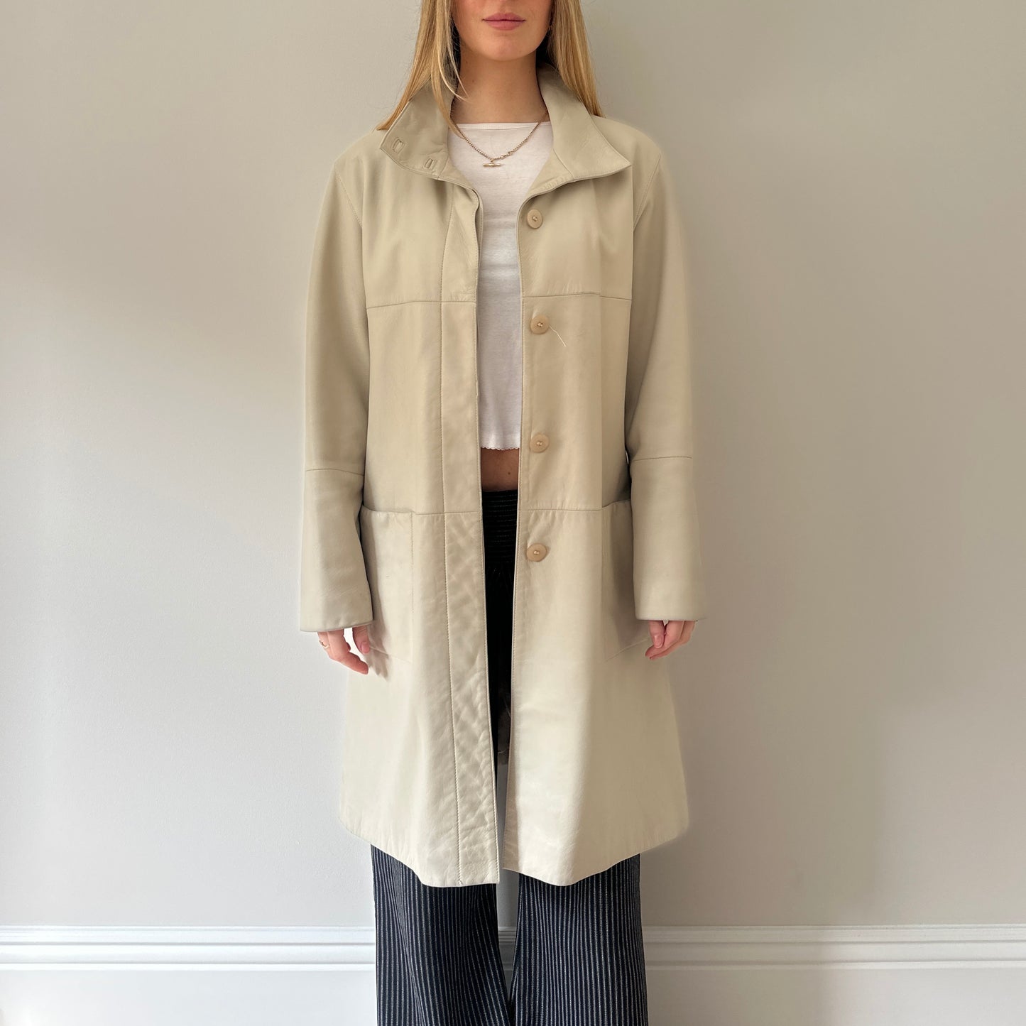 Vintage cream leather trench coat