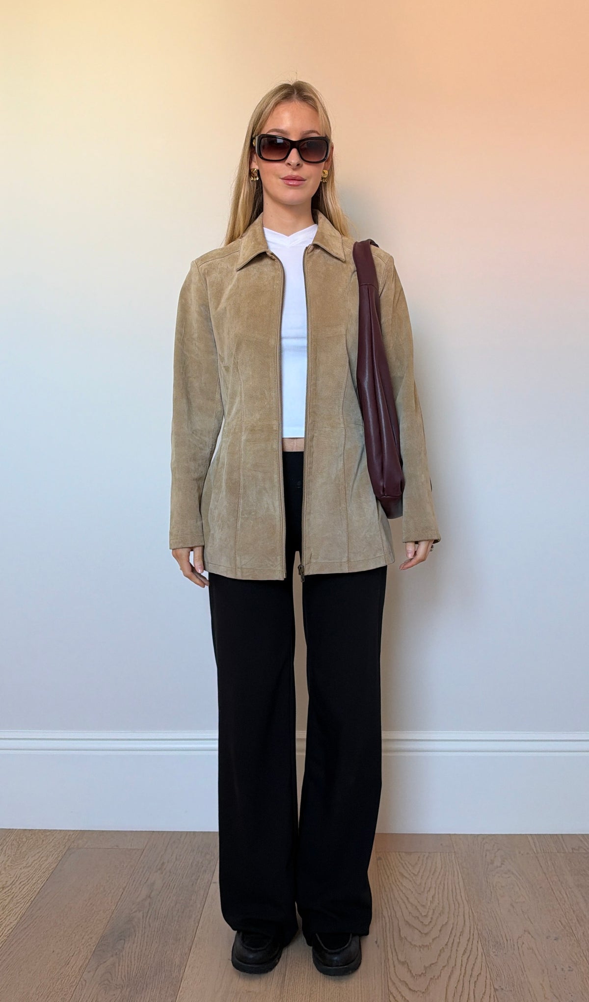 Vintage camel suede belted jacket