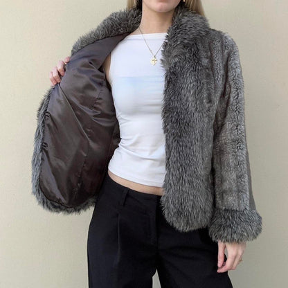 Vintage grey faux fur coat