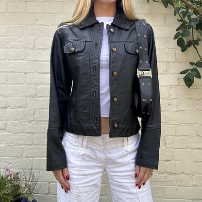 Vintage 00s black leather button up jacket