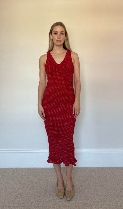 Vintage red polka dot frill dress