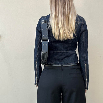 Vintage 00s denim double zip jacket