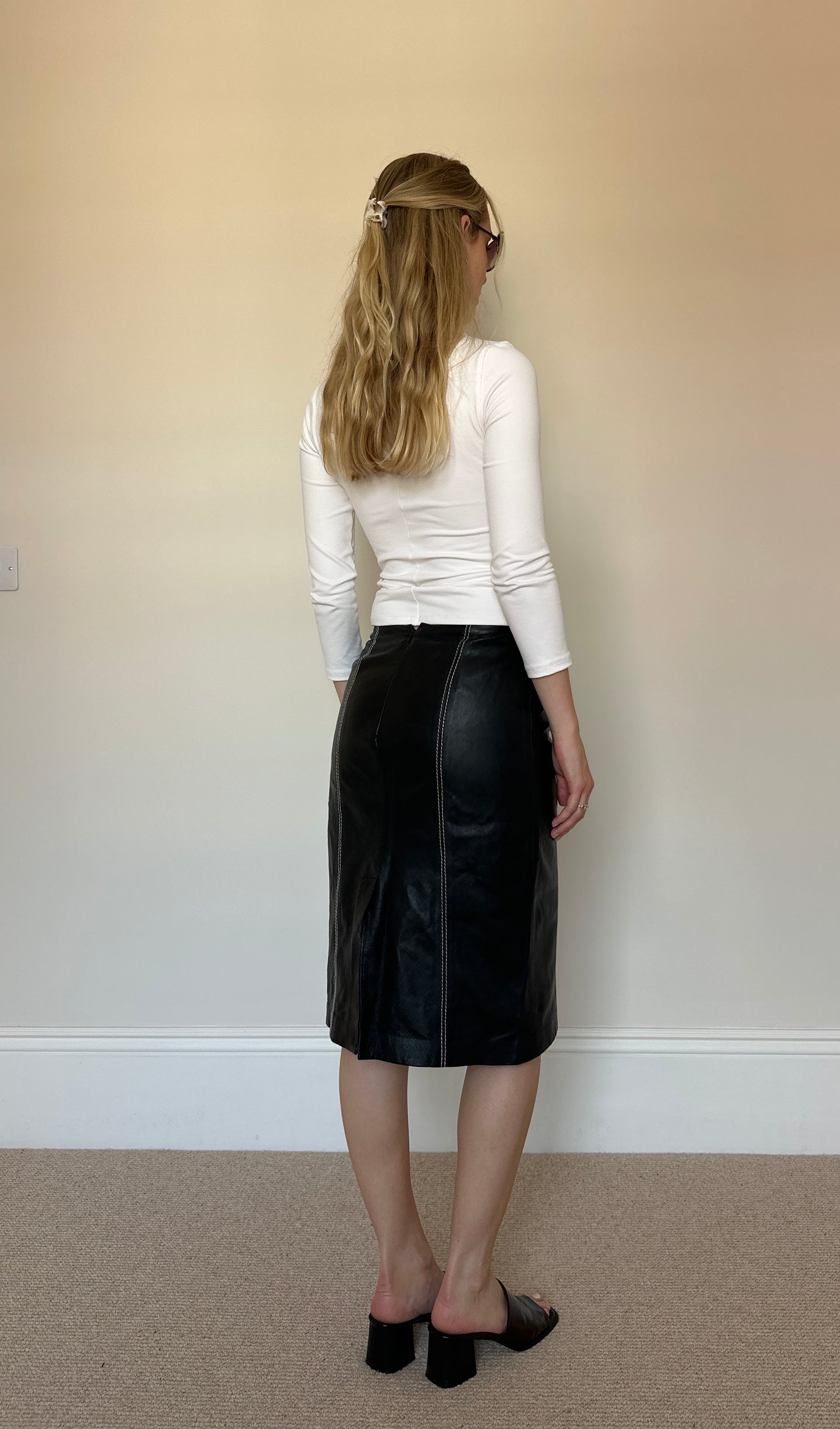 Vintage real leather midi skirt