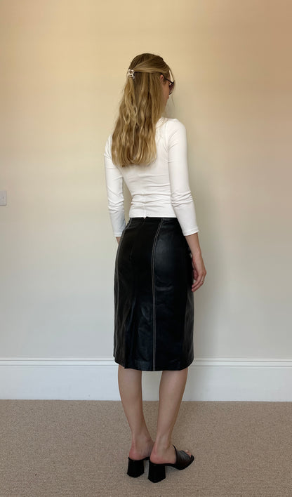 Vintage real leather midi skirt
