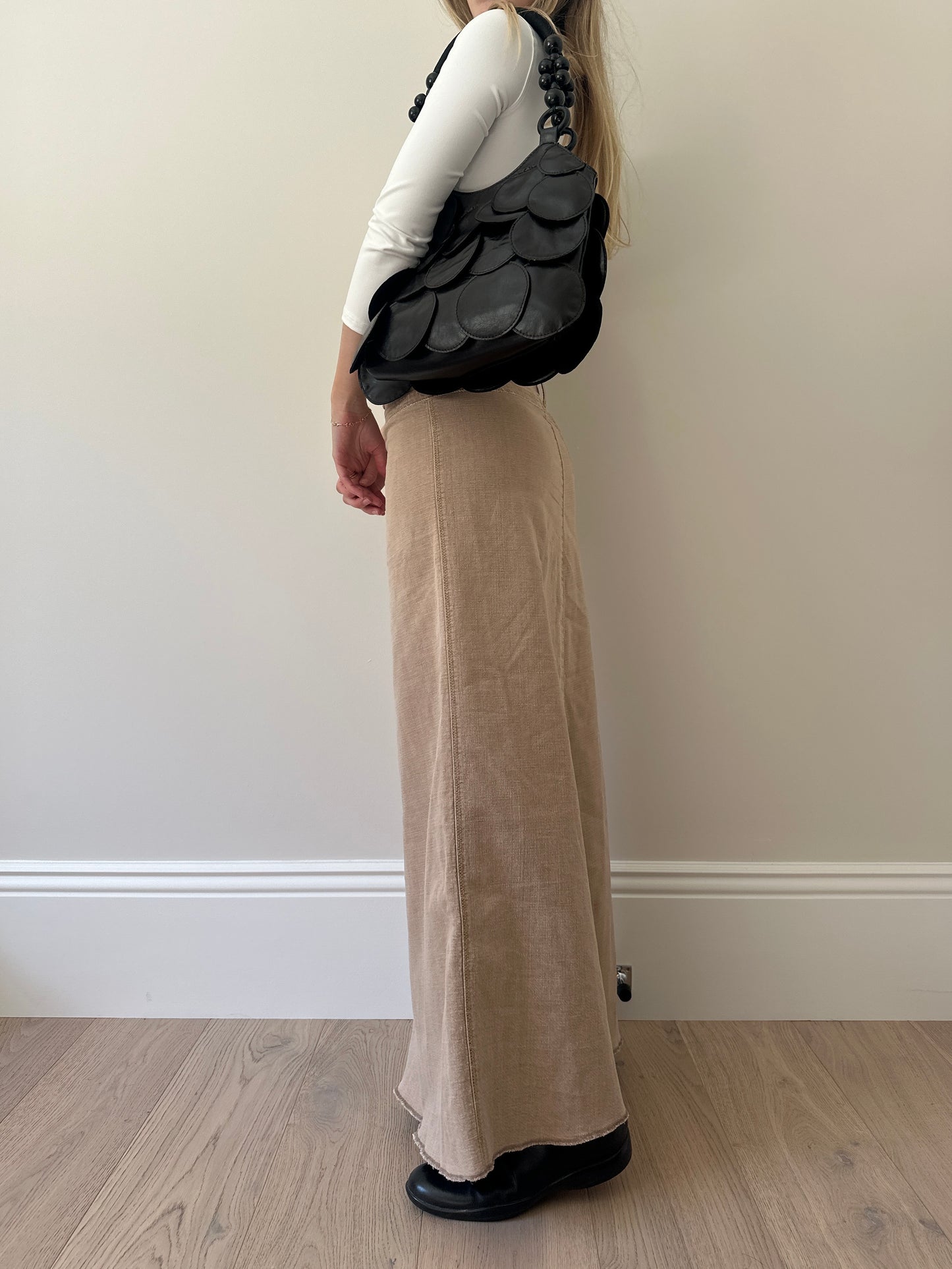 Vintage sand denim maxi skirt