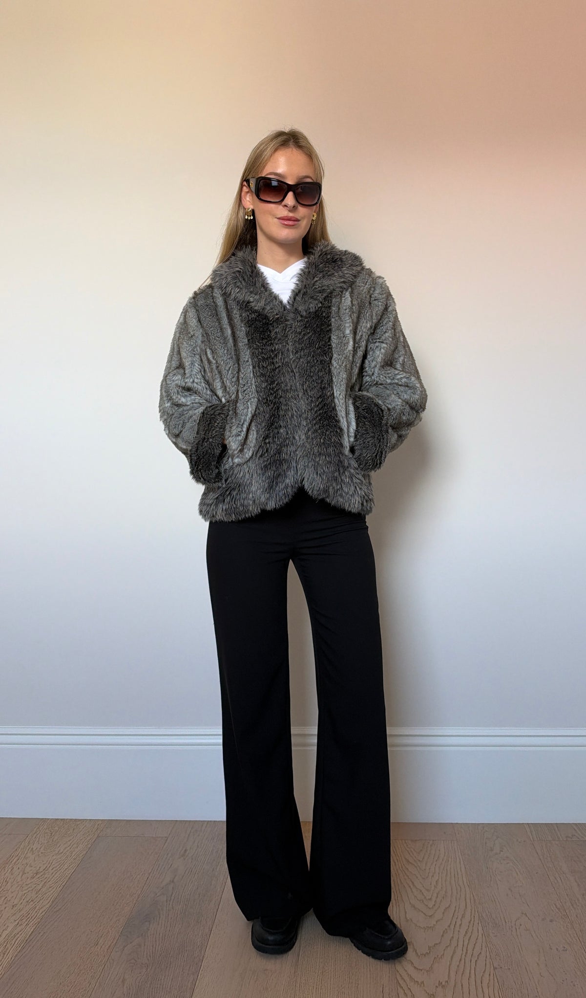 Vintage Grey Faux Fur Jacket