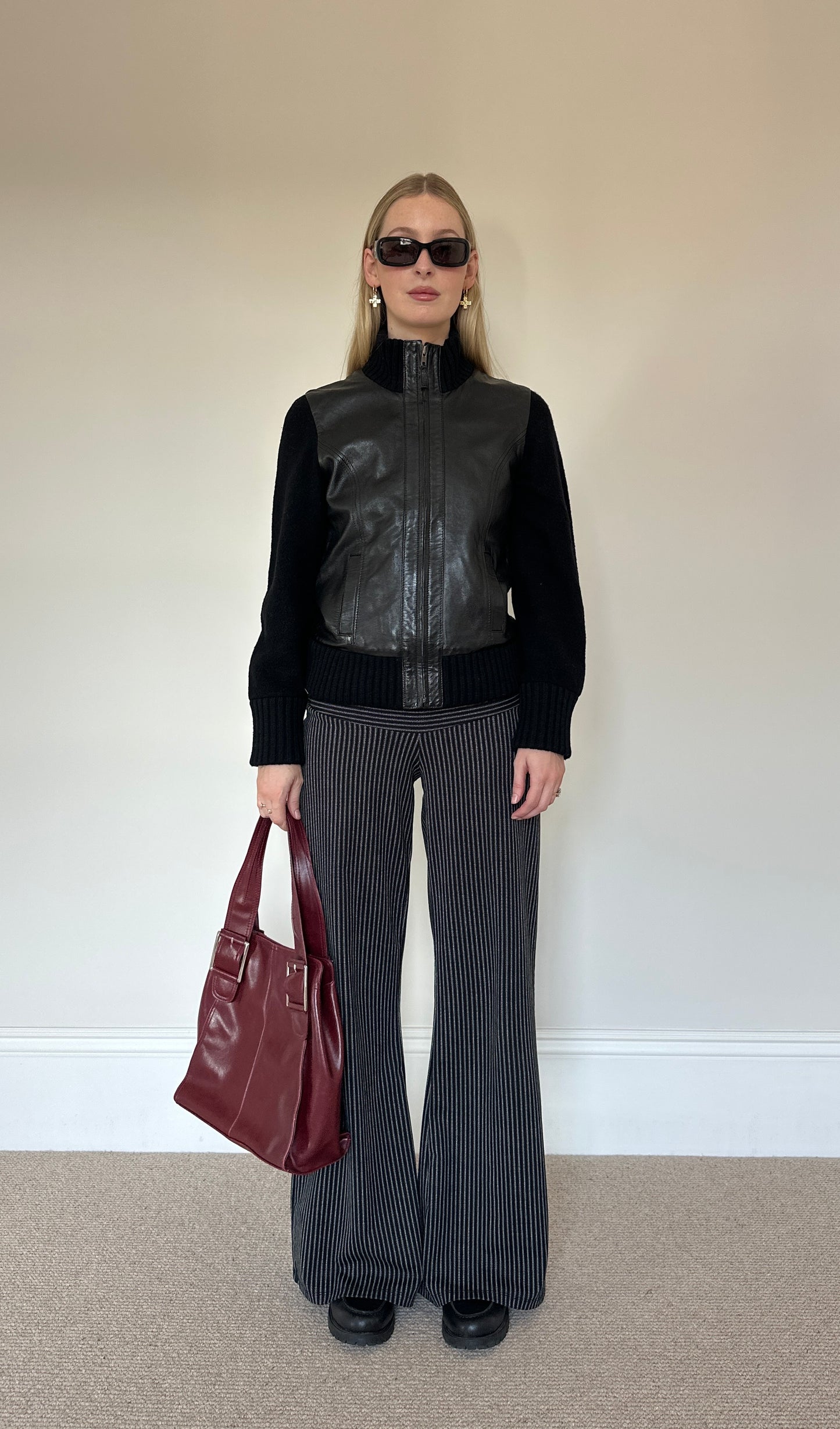 Vintage 100% wool and real leather jumper jacket