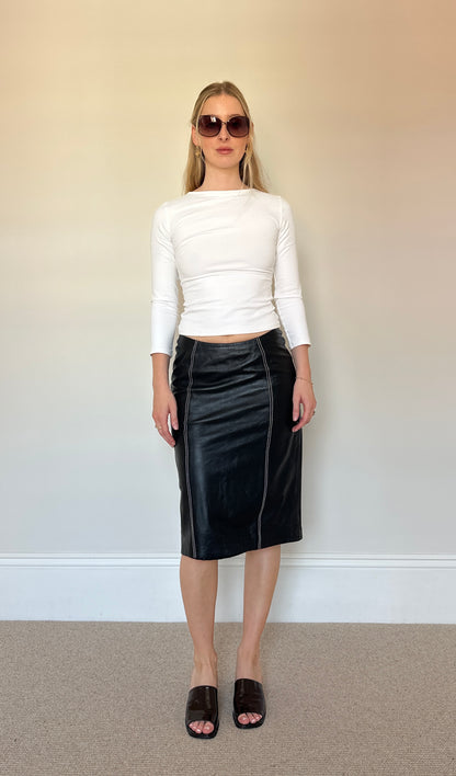 Vintage real leather midi skirt