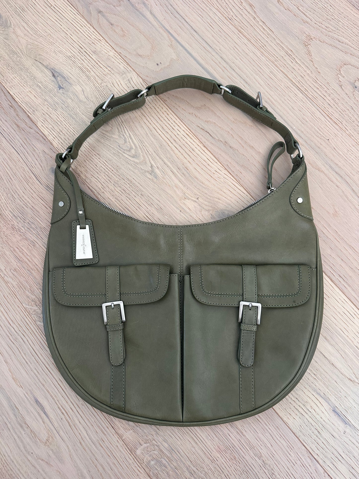 Vintage olive leather shoulder bag