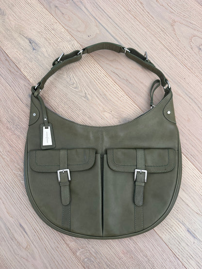Vintage olive leather shoulder bag