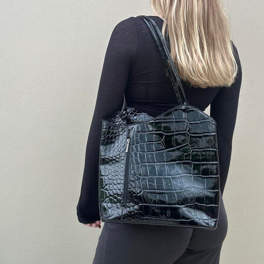 Black patent leather shoulder bag