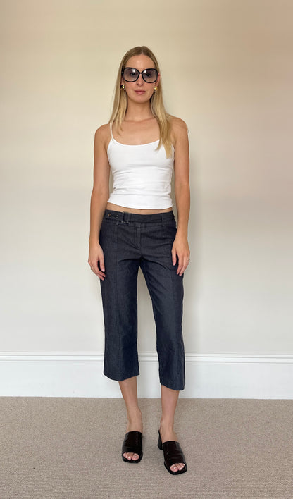 Vintage denim buckle capris