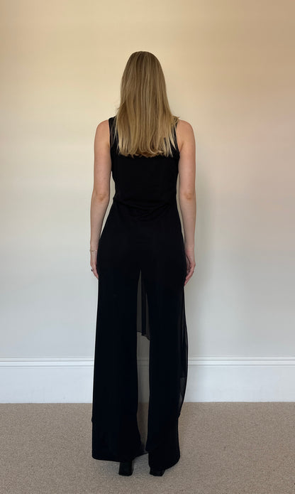 Black jumpsuit with sheer layer