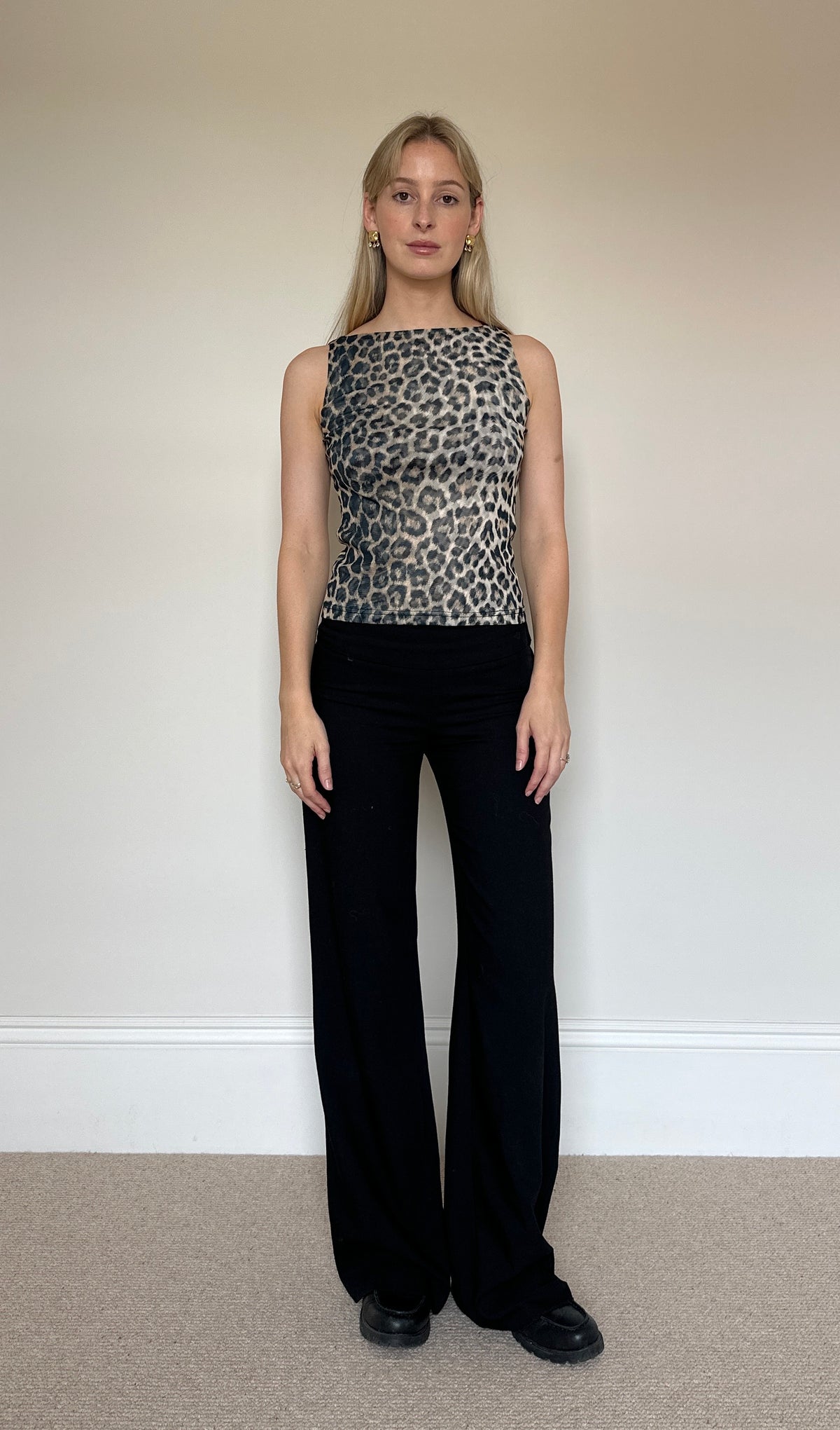 Vintage leopard mesh top