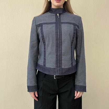 Vintage denim dogtooth biker jacket