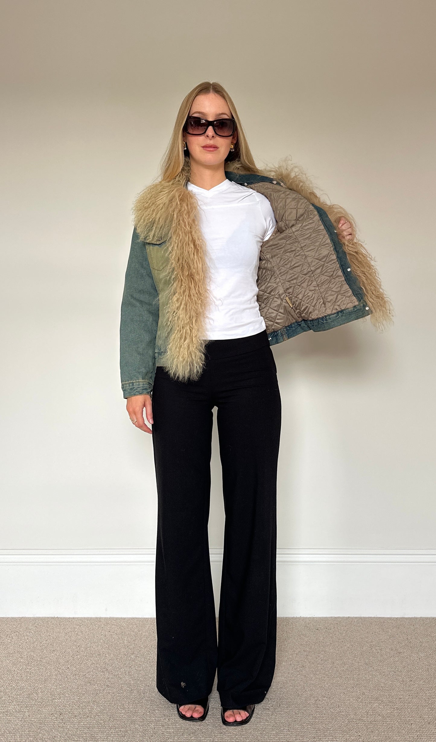 Vintage denim & Mongolian fur jacket