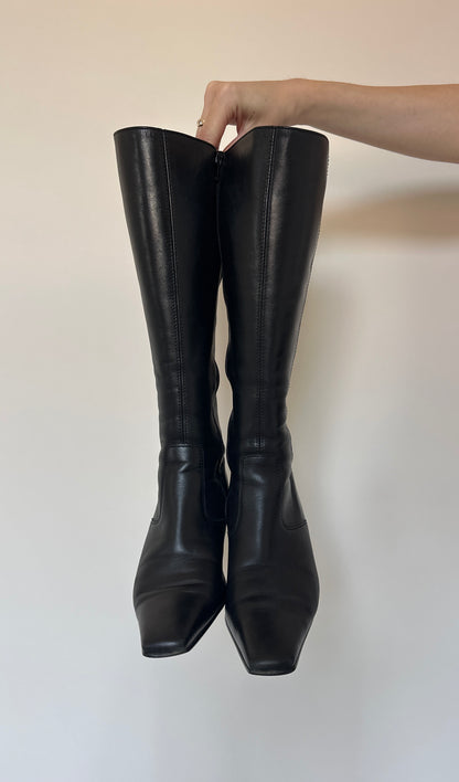 Vintage leather square toe boots