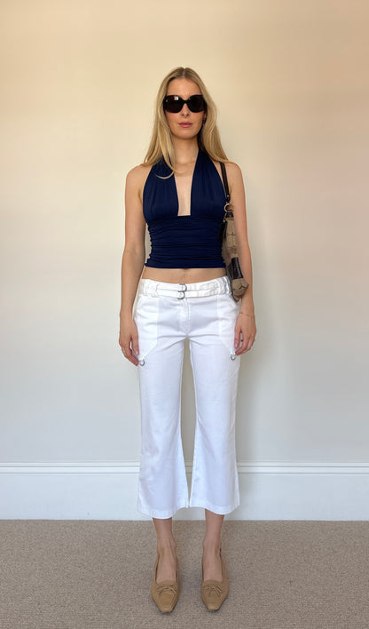 Vintage buckle white capris