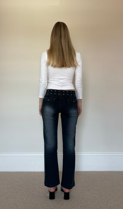 Vintage grommet belt cropped jeans