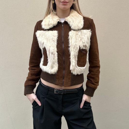 Vintage Suede And Rabbit Fur bomber Jacket