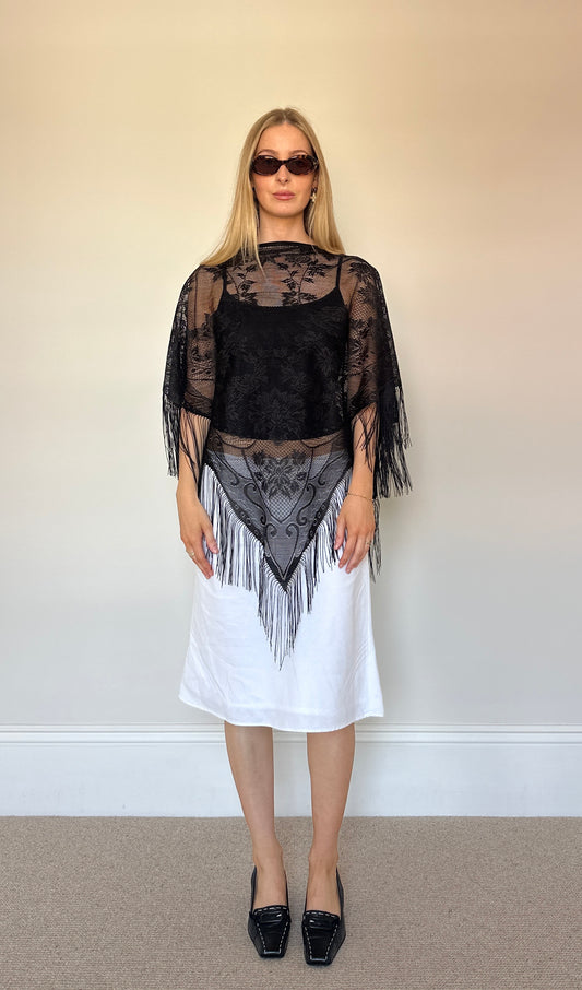 Black crochet Tassle poncho