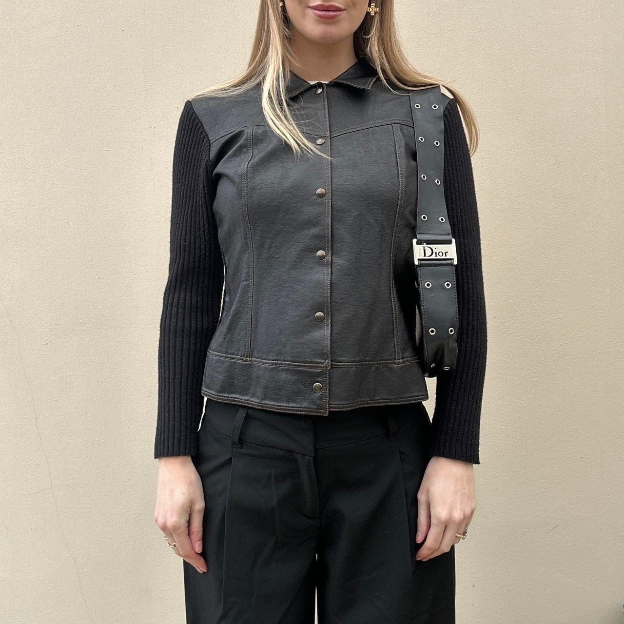 Vintage 00s leather & knit jumper jacket