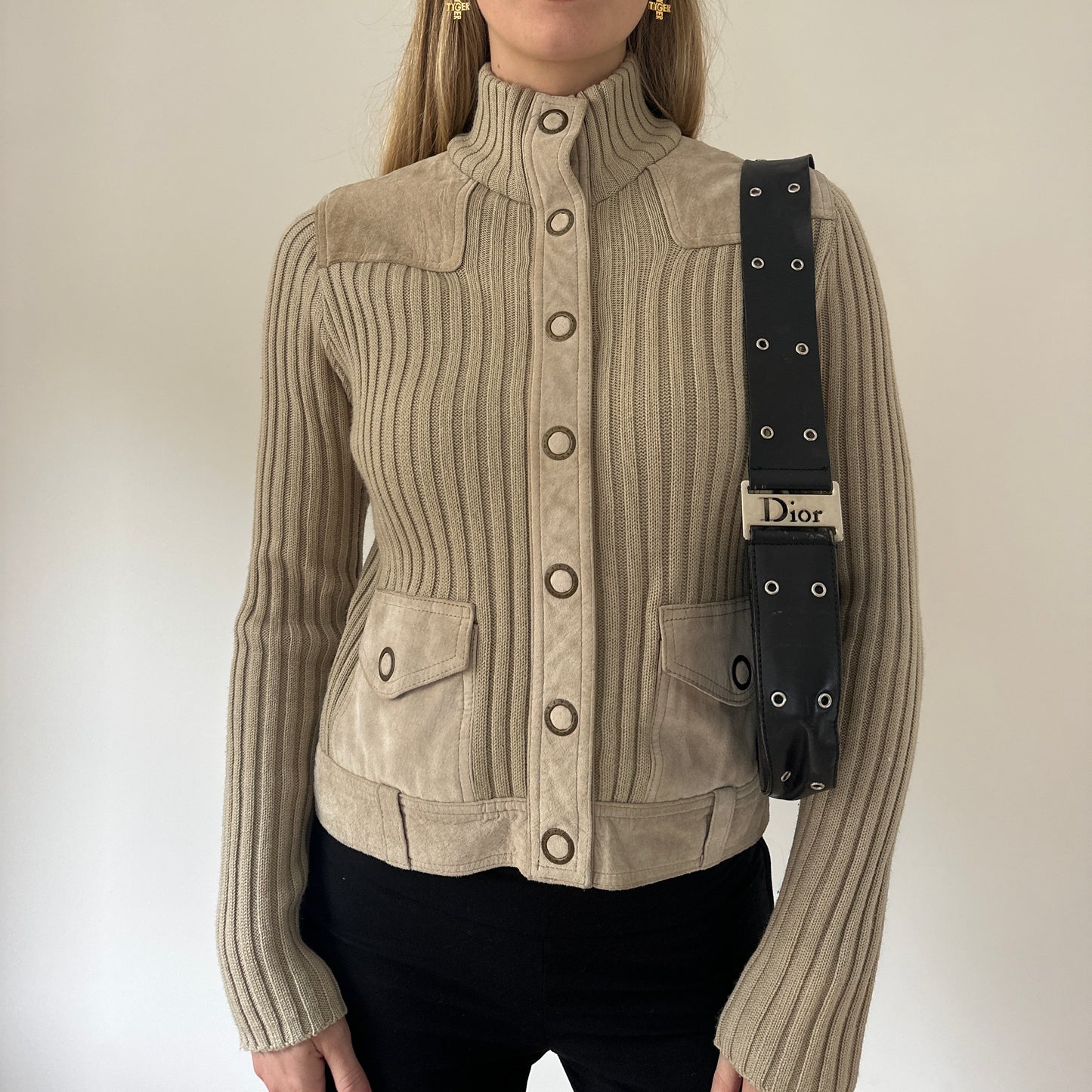 Vintage suede & knit jumper jacket