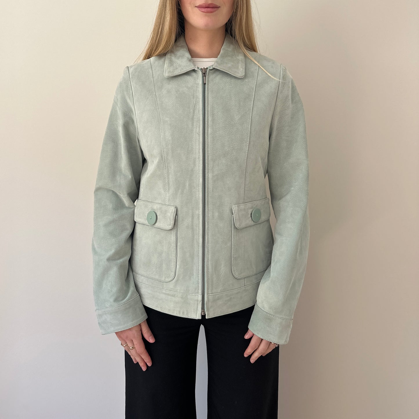 Vintage mint blue suede jacket
