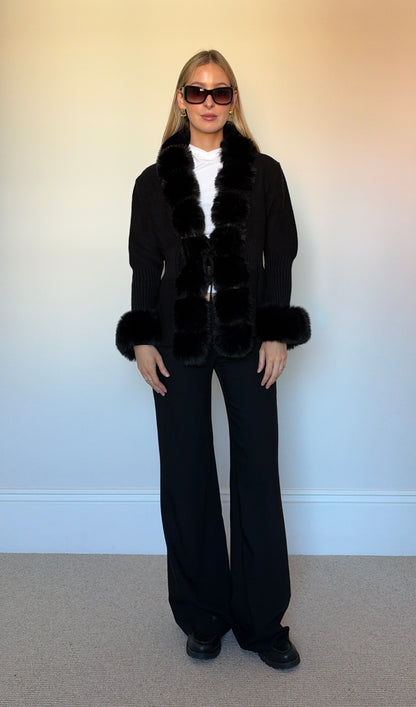 faux fur black cardigan
