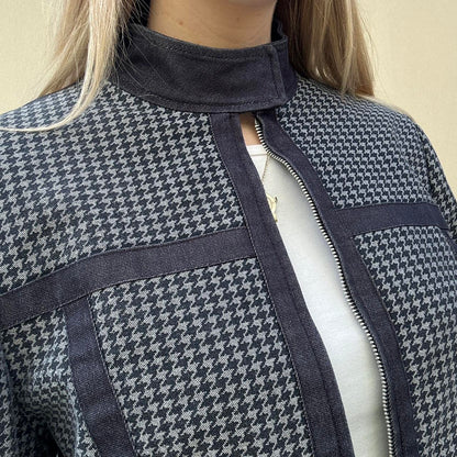 Vintage denim dogtooth biker jacket