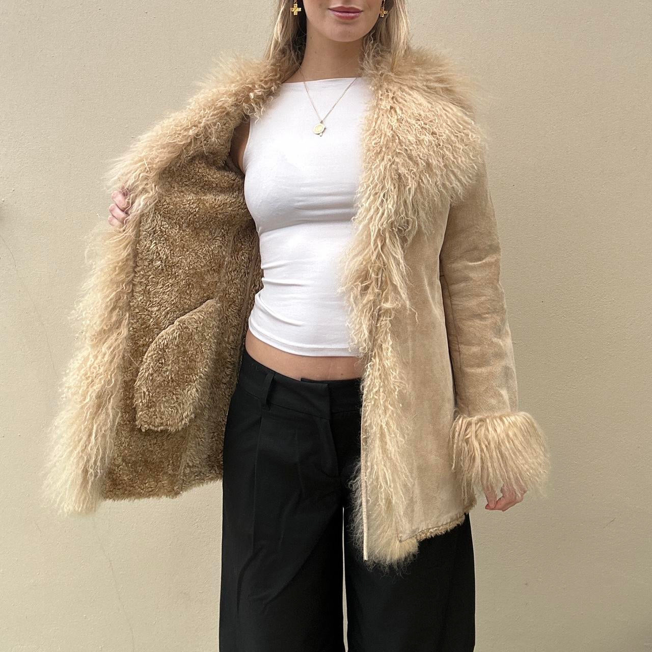 Vintage 00s suede & Mongolian fur afghan coat