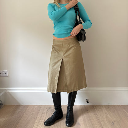 Vintage gold denim midi skirt