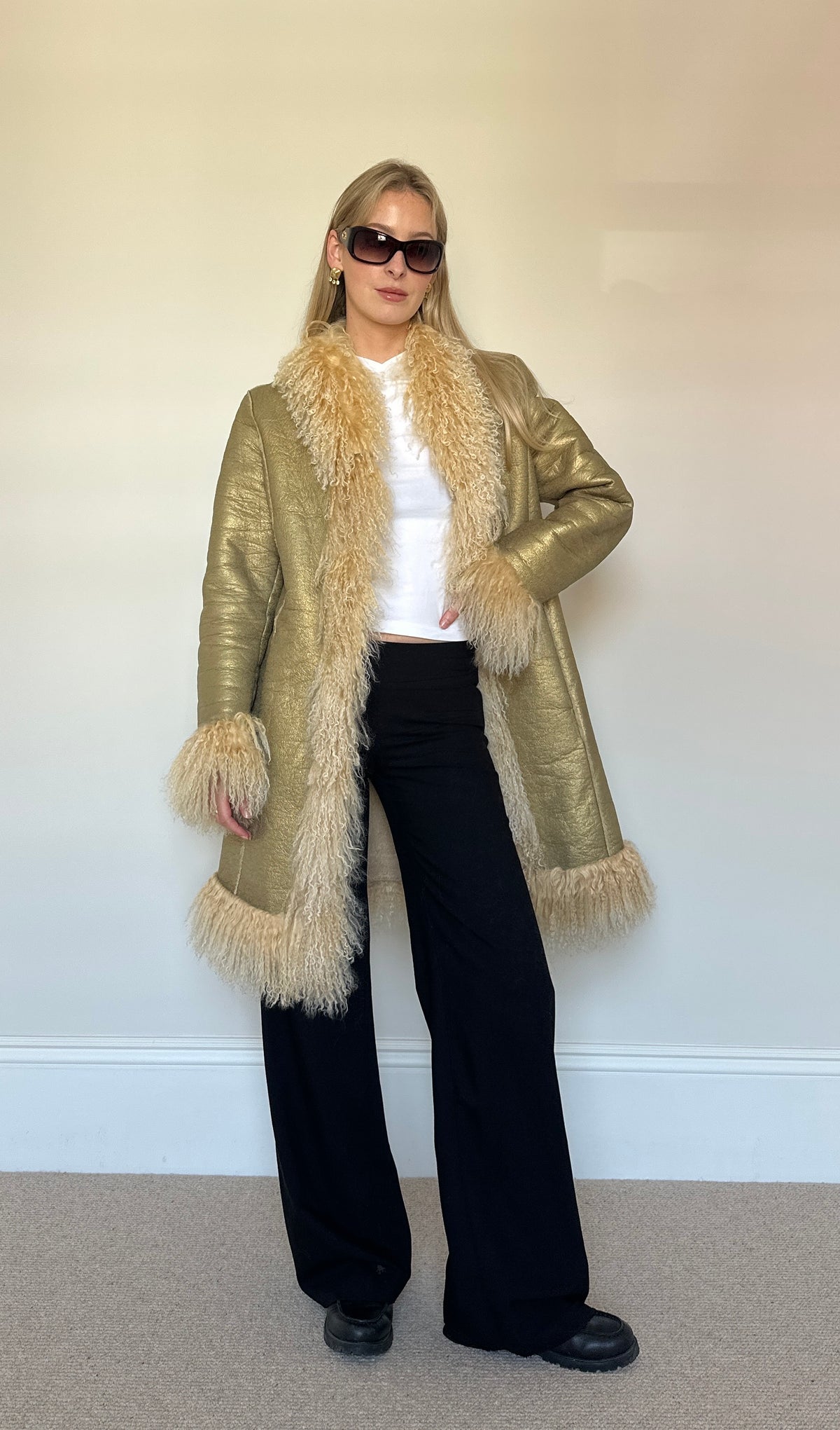 Vintage Mongolian fur gold coat