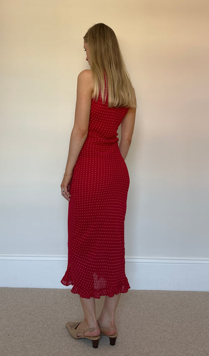 Vintage red polka dot frill dress
