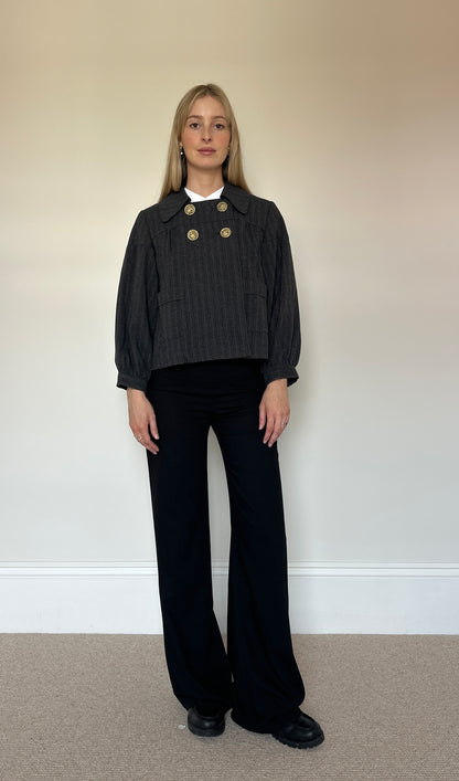 Vintage charcoal pinstripe pea coat