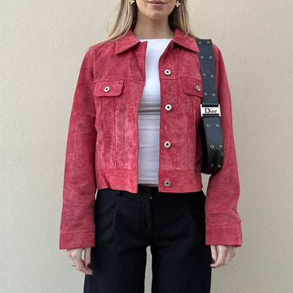 Vintage 90s raspberry suede jacket