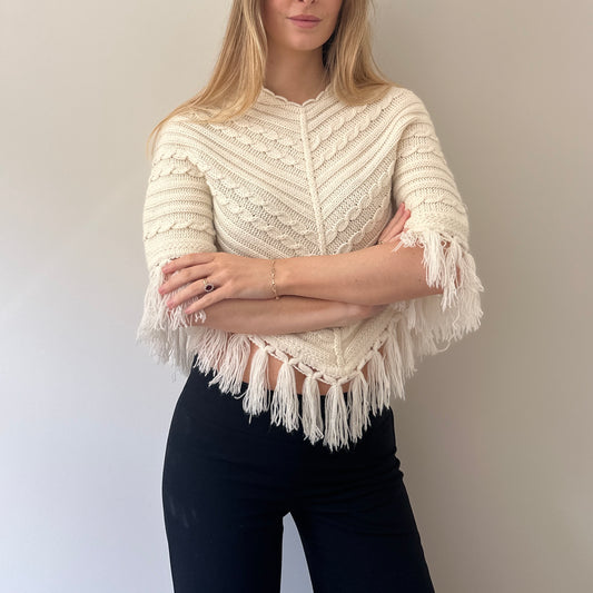 Vintage cream knit poncho