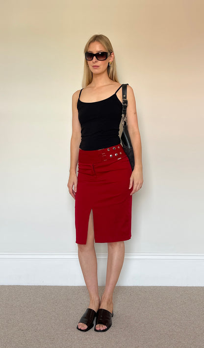 Vintage red buckle midi skirt