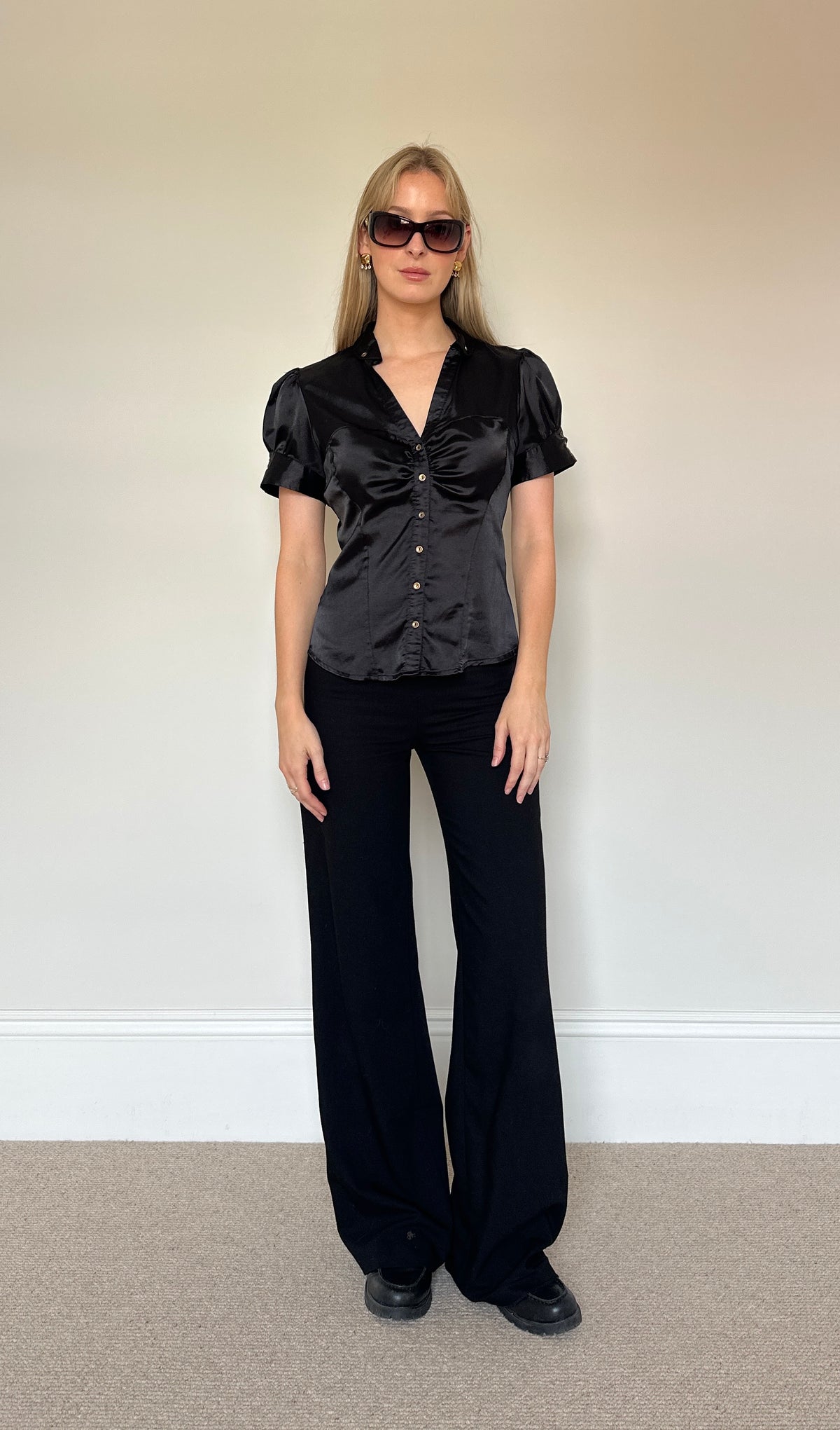 Vintage black satin blouse