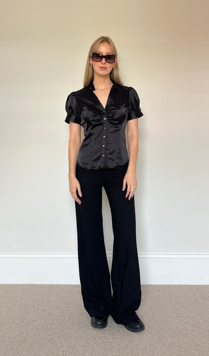 Vintage black satin blouse