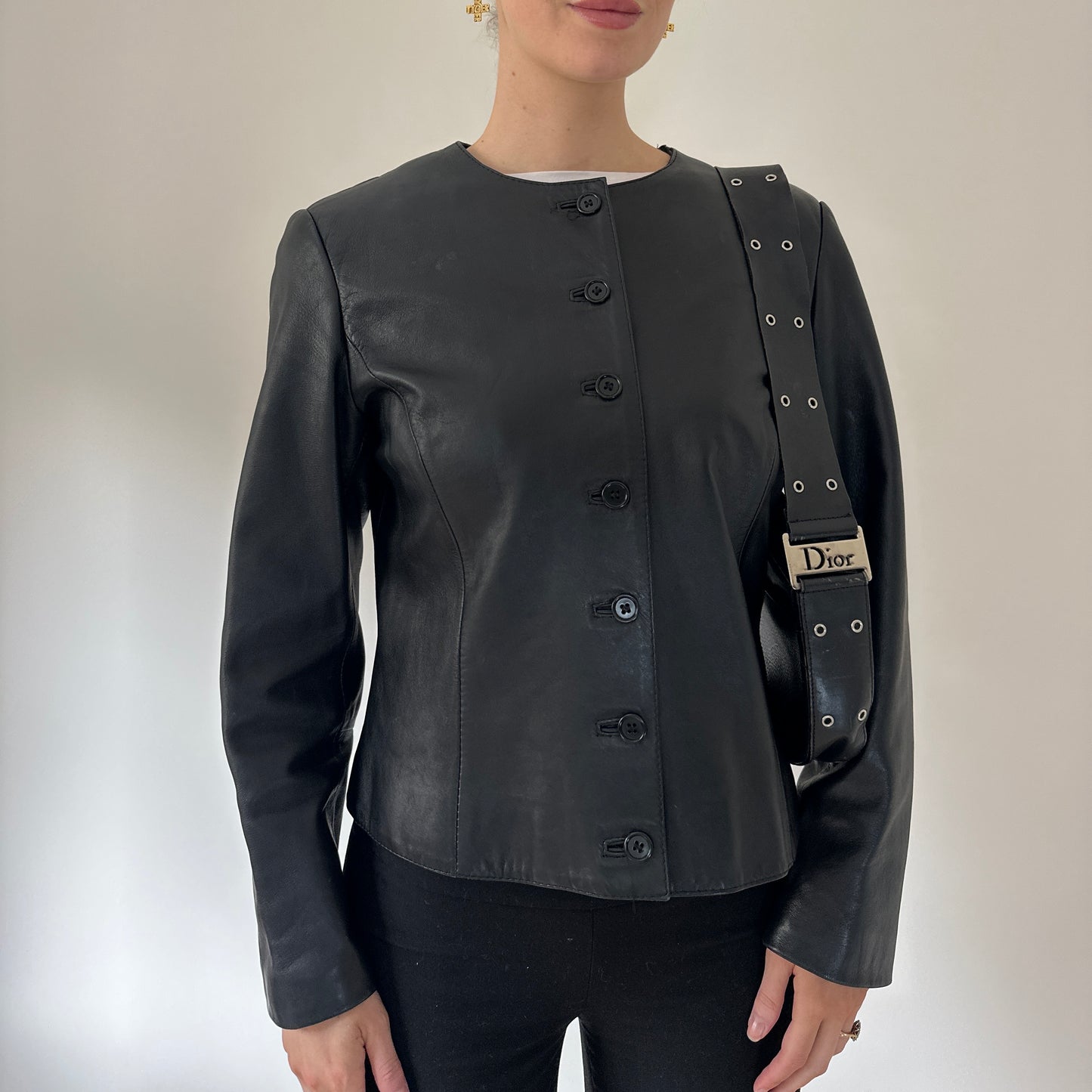 Vintage button up leather jacket