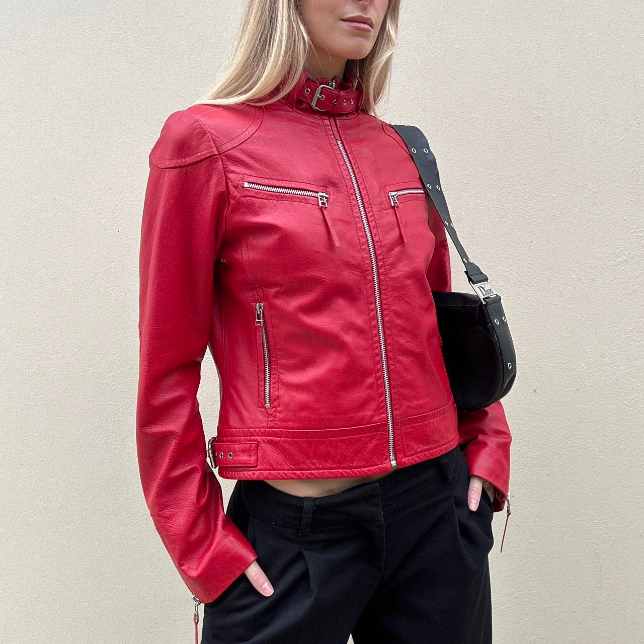 Vintage 00s red leather biker jacket