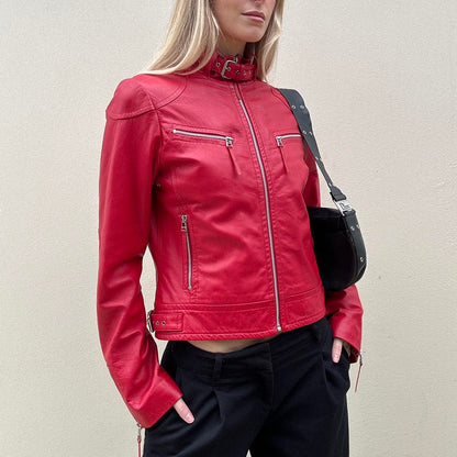 Vintage 00s red leather biker jacket