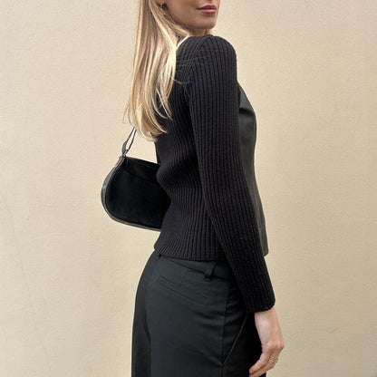 Vintage 00s leather & knit jumper jacket