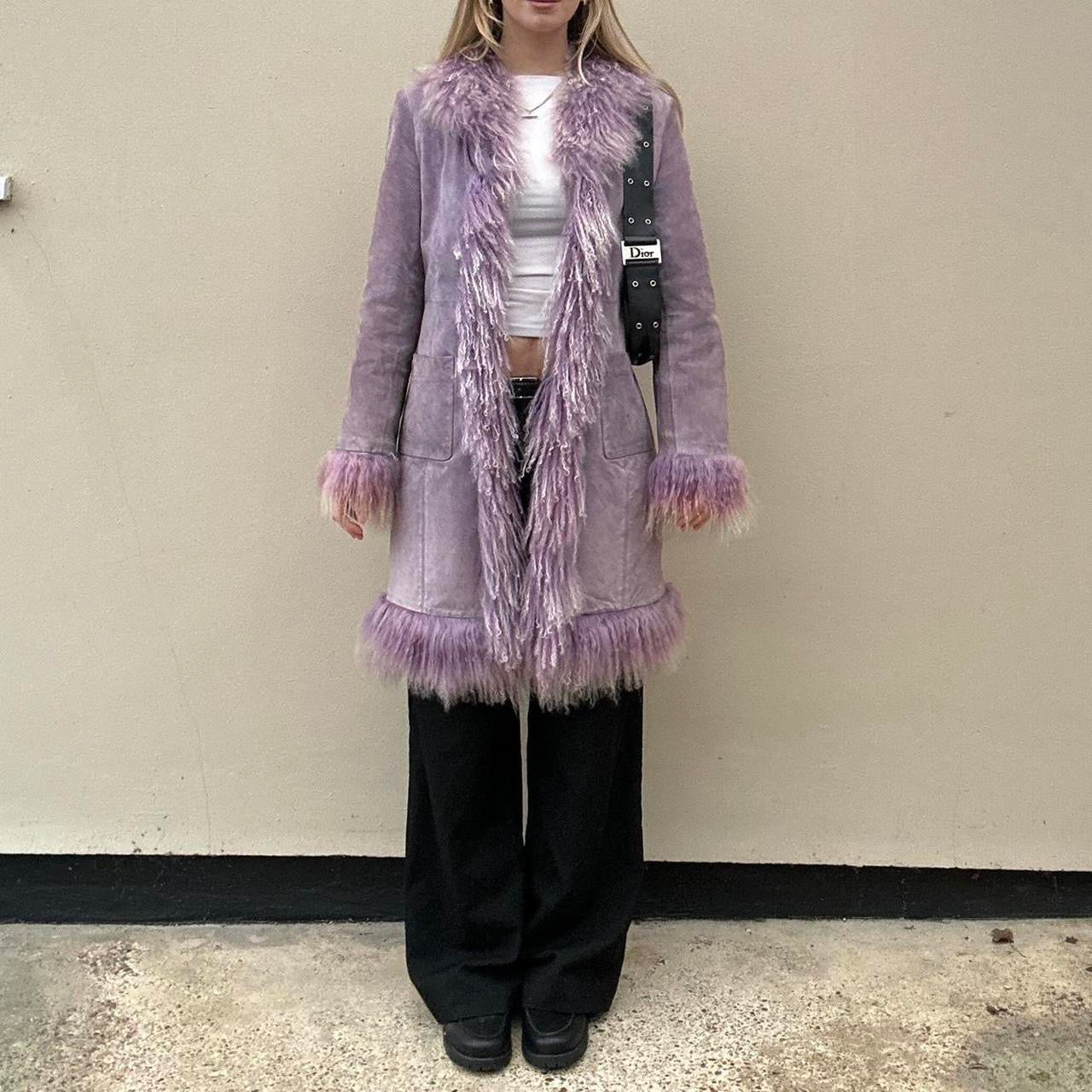 Vintage lilac suede Mongolian afghan coat