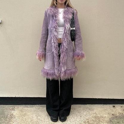Vintage lilac suede Mongolian afghan coat