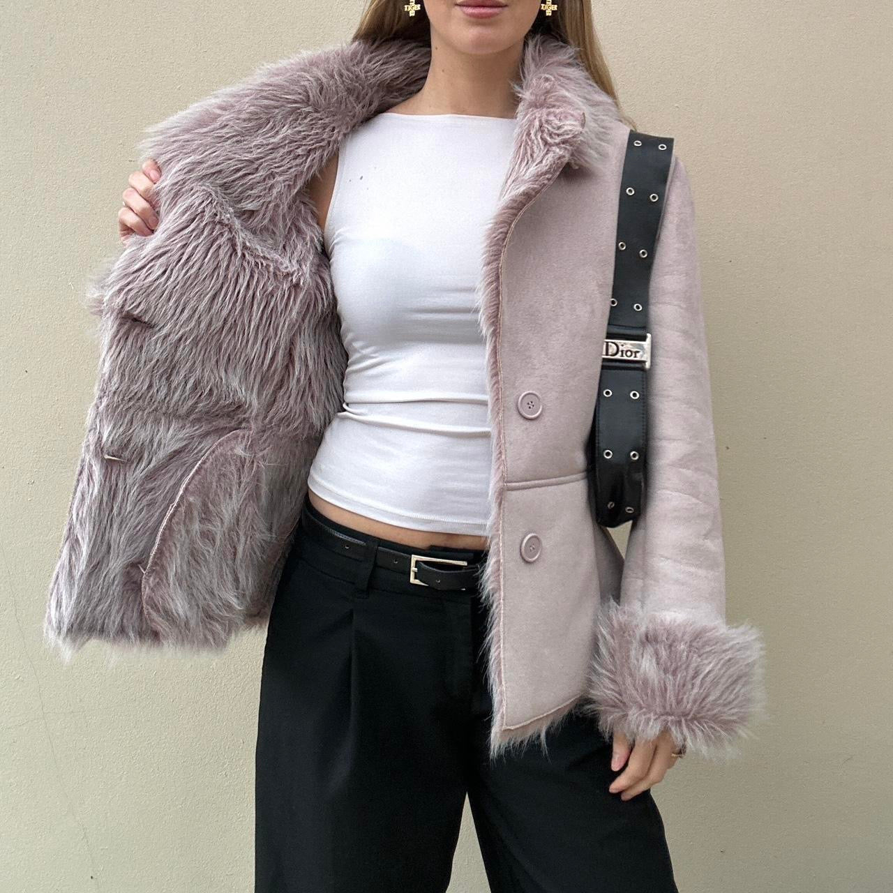 Vintage faux suede & faux fur lilac jacket