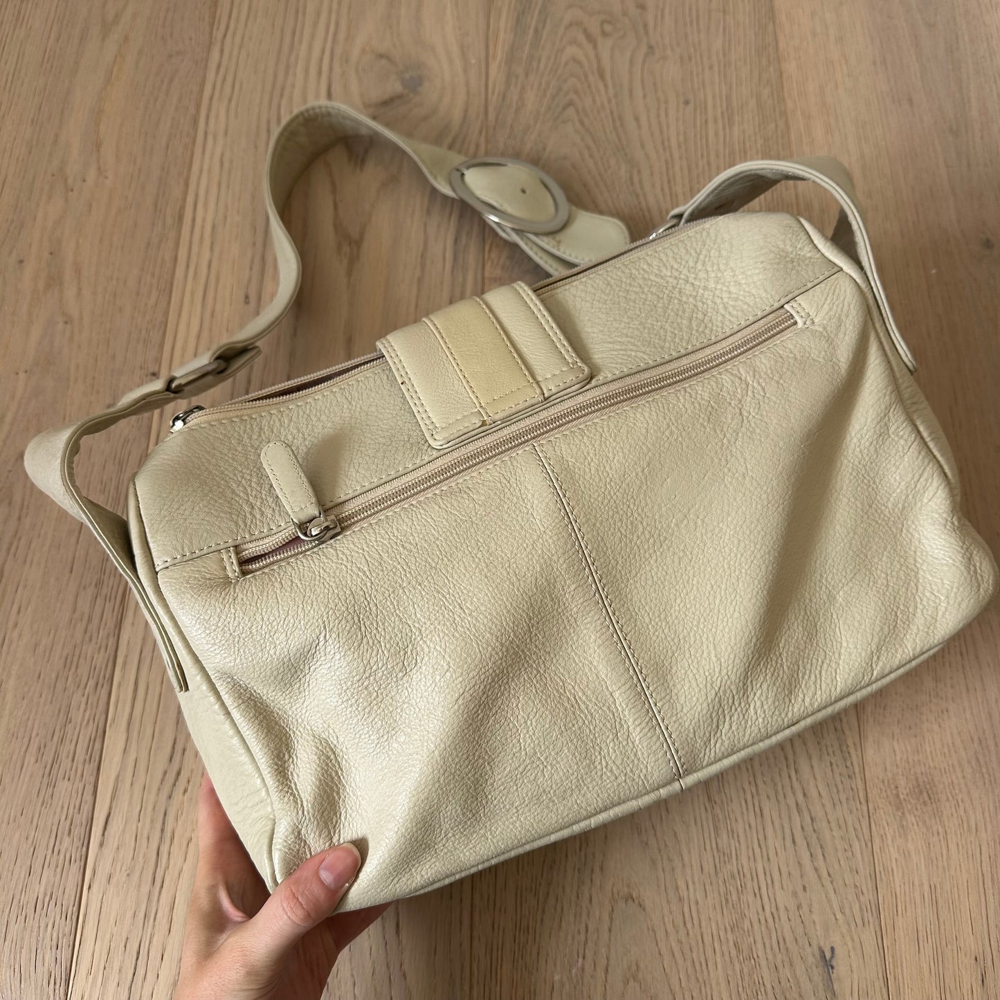 Vintage cream leather satchel bag
