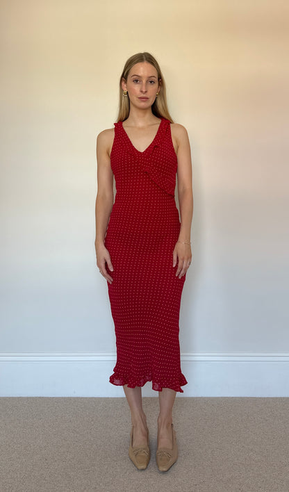 Vintage red polka dot frill dress