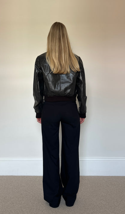 Vintage Brown Leather Bomber Jacket